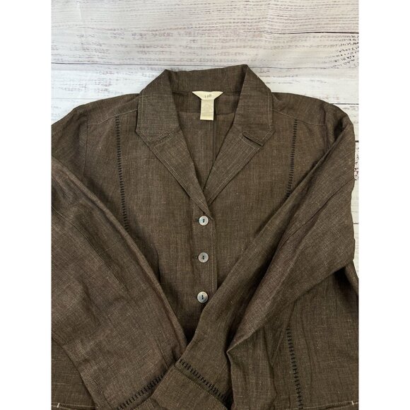 J Jill Women’s Linen Blend Blazer Size L Lagen Boho Stitched Pockets Academia - Picture 8 of 12